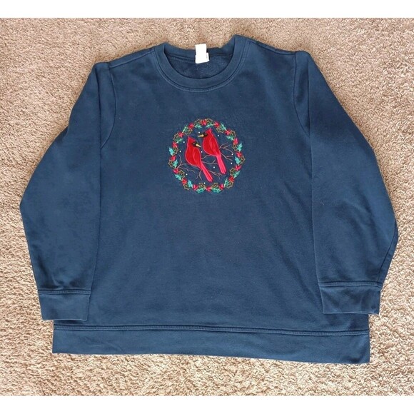 Holiday Editions Tops - Vintage Cardinals Holiday Sweater Women's 3X Navy Blue Long Sleeve 90s